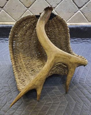 Native american hand woven deer antler basket