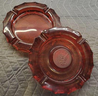 Vintage fostoria ruby red eagle coin ashtray x2