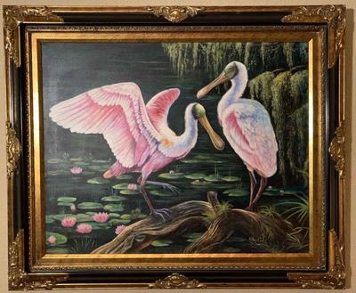 Spoonbills painting by o hopkins