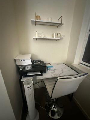 Desk withc charging station & bar stool chair