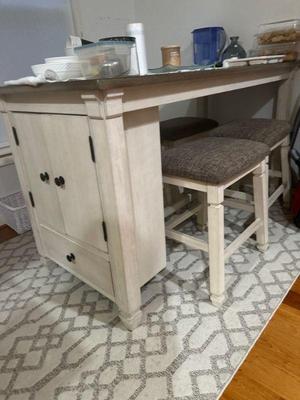 Farmhouse counter table with storage cabinet