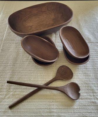 Vintage teak wood salad bowl set