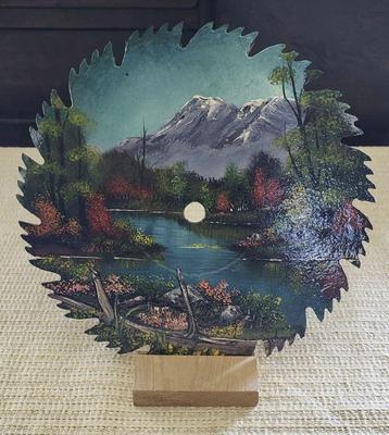 Painted saw blade signed