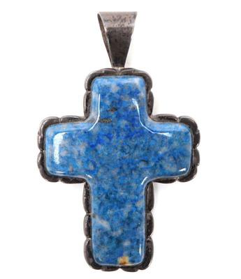 Lot 194 sterling silver lapis lazuli crucifix pendant