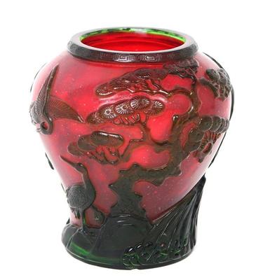 Lot 341 chinese red green peking glass vase