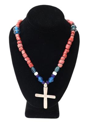 Lot 191 guatemalan silver cross coral bead necklace