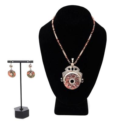 Lot 147 moroccan stone silver necklace earrings set