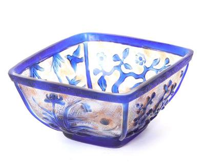 Lot 339 chinese clear peking glass dish with blue rim