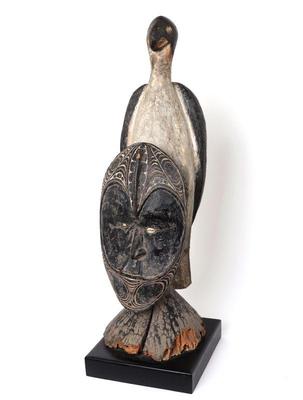 Lot 387 png wood mask w bird figure crest