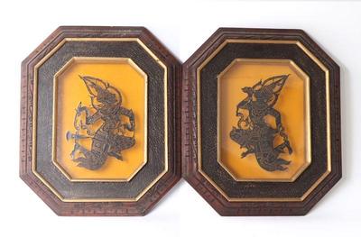Lot 266 vintage tibetan fabric rub stamps framed