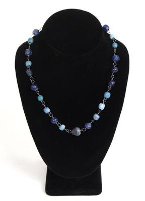 Lot 199 viking blue bead rosary necklace w oxidized sterling silver