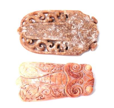 Lot 124 two chinese carved hardstone plaques
