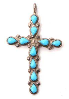 Lot 175 lovely sterling silver turquoise cross pendant