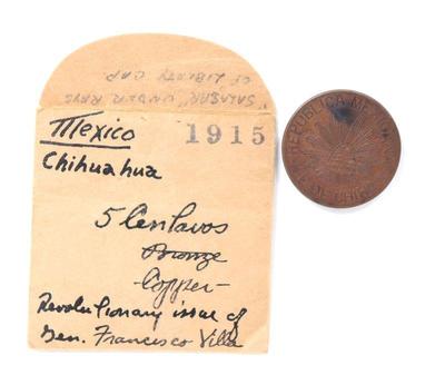 Lot 209 mexican revolution coin 5 centavos, chihuahua 1915