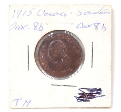 Lot 211 mexican revolution coin 1915 oaxaca 5 centavos