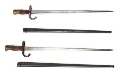 Lot 40 two french marked gras rifle bayonets w scabbard