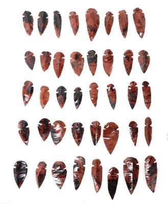 Lot 72 collection of 40 mahogany obsidian arrowheads