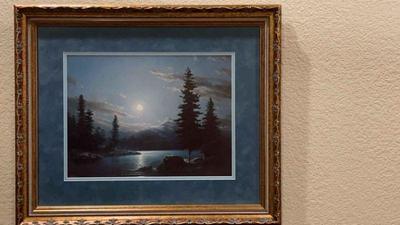 Winberg lake and mountains in the moonlight