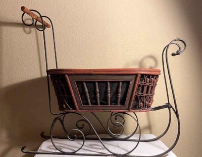 Wrought iron wicker sleigh
