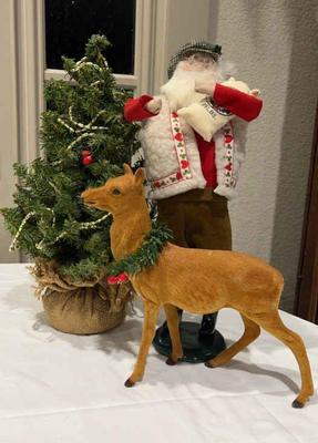Byers choice carolers santa with reindeer & tree