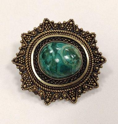 Israel 925 brooch with malachite 