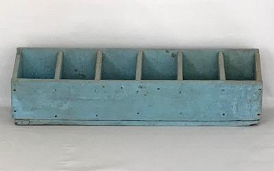 Long antique box in robin’s egg blue