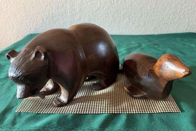 Handcarved grizzly and seal sea lion