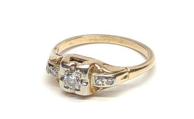 Art Deco 14K Gold Two Tone Diamond Ring (sz 5)