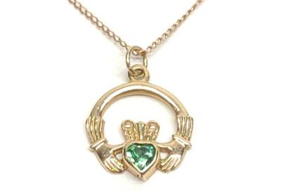 14K Gold & Emerald Claddagh Pendant Necklace