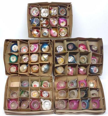 (59) Vintage Glass Indent Christmas Ornaments