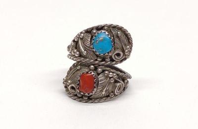 Vintage Turquoise & Corral Sterling Silver Ring