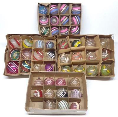 47 Vintage Glass Clear Striped Christmas Ornaments