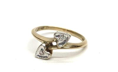 Vintage 10K Gold Diamond Double Heart Ring (sz 5)