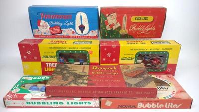 7 Vintage Boxed Bubble Light Christmas Decorations