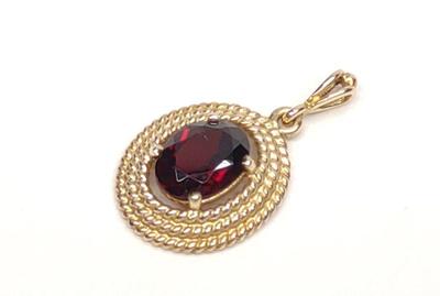 14K Gold Garnet Necklace Pendant