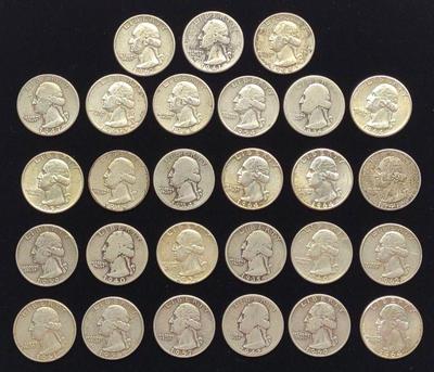 (27) 1935-64 90% Silver Quarters
