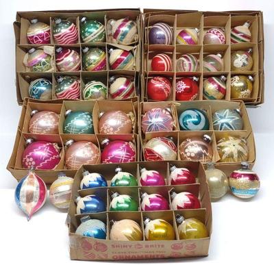 52 Vintage Glass Stencil Mica Christmas Ornaments