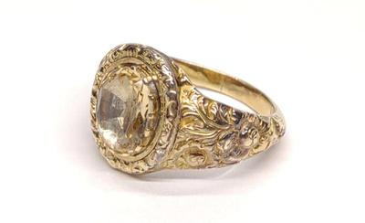 Georgian 14K Gold Repousse Citrine Ring (sz 7.75)