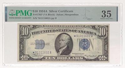 1934A* $10 STAR Silver Certificate US Note PMG 35