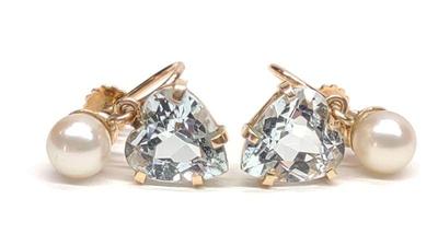 14K Gold Pearl & Crystal Heart Clip On Earrings
