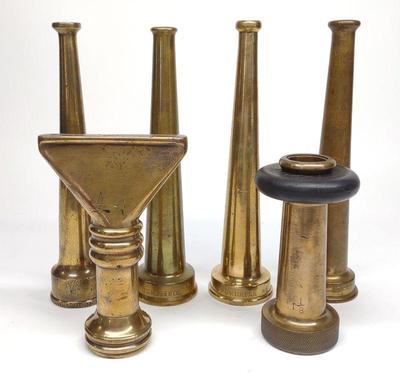 Sale Photo Thumbnail #341: 6 Vintage Brass Fire Nozzles Including Akron