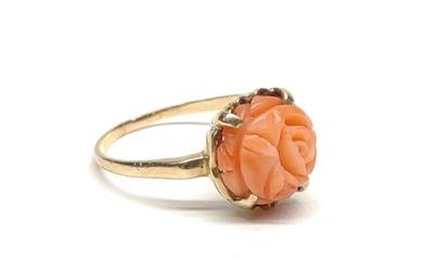 10K Yellow Gold Carved Coral Rose Ring (sz 6)