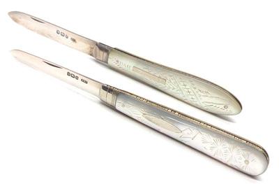 2 English Sterling Pearl Handle Folding Knives