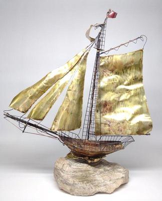 Vintage 34" Mid Century Brass Sailboat Sculpture