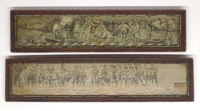 2 Antique Silk Tapestry Art Pieces of Treaty Scene