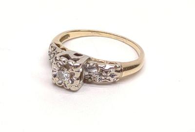 Art Deco 14K W/Y Gold Diamond Ring (sz 3)