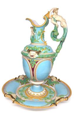Large Minton Majolica Ewer & Stand (29" Tall)