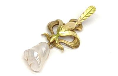 14K Gold & Pearl Fleur de Lis Pendant