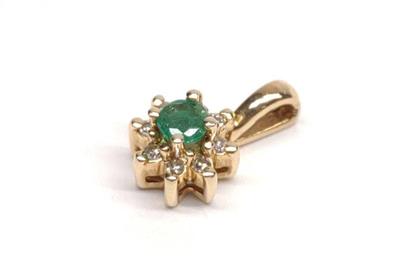 14K Gold Emerald & Diamond Necklace Pendant