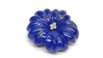 14K Lapis Lazuli & Diamond Floral Pendant